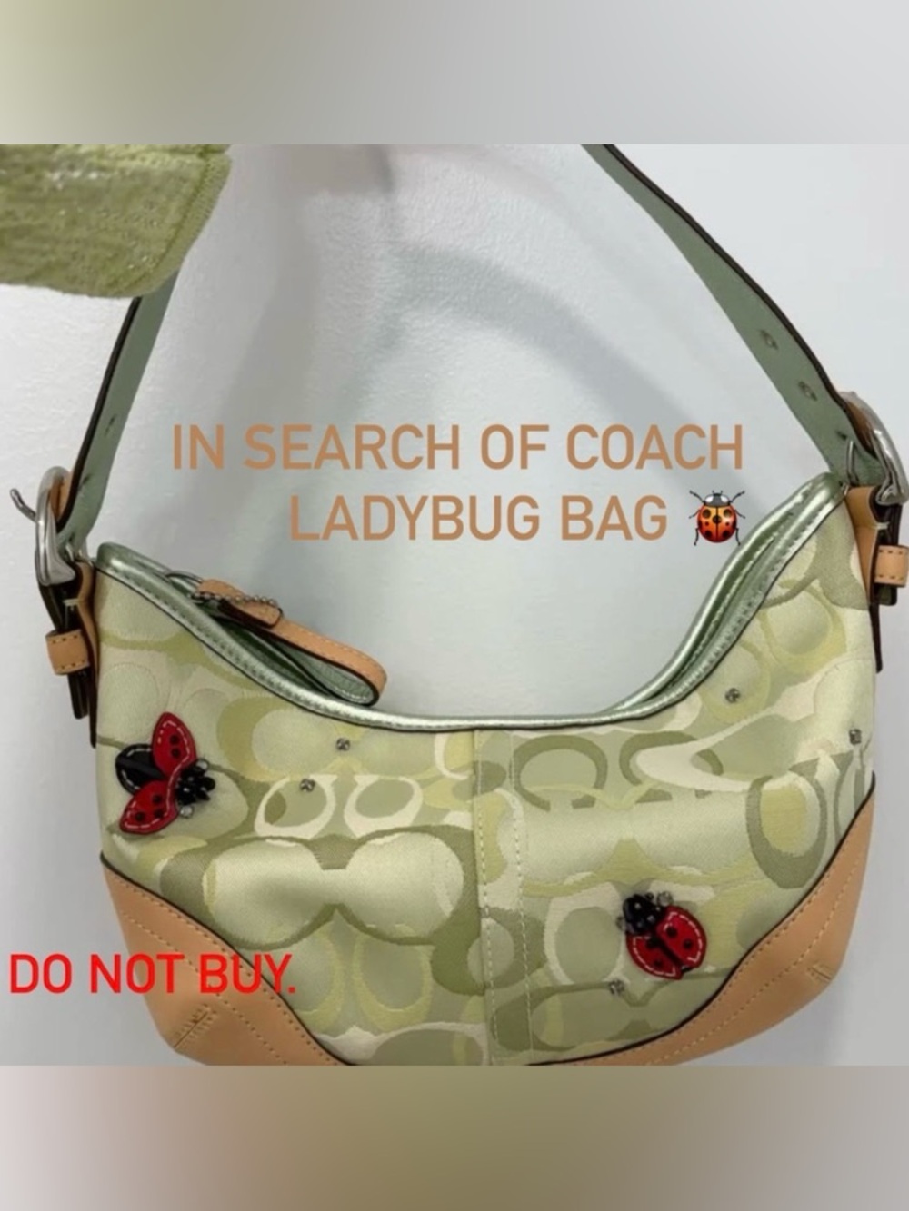 ❌❌ DON’T BUY ❌❌ light green ladybug coach bag with tan trim